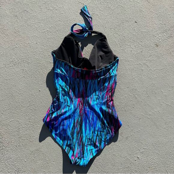 Spanx Wavelength blue one piece halter swimsuit shaping slimming Size 10 - Picture 3 of 7